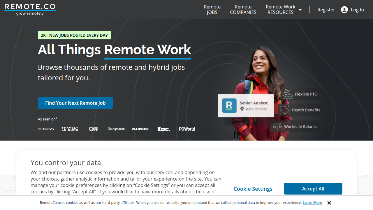 A screenshot of Remote.co, a leading specialized job board for remote tech roles, highlighting opportunities for sales professionals.